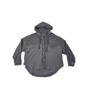 American Eagle Seriously Lived-In Mixed Media Waffle Knit Hoodie Shacket Grey M